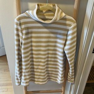 Dudley Stephens Striped Cowl Neck Sweater in Cream and Tan